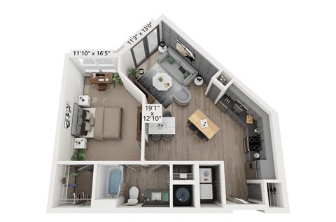 1 bedroom 1 bathroom Floor plan G at WOODBURN EXCHANGE, Cincinnati, OH